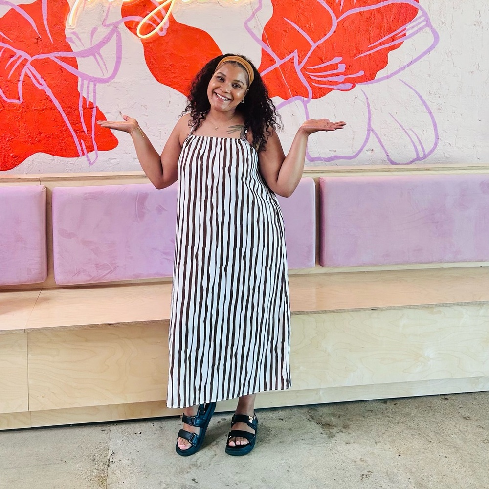Striped Brown and Cream Maxi Dress